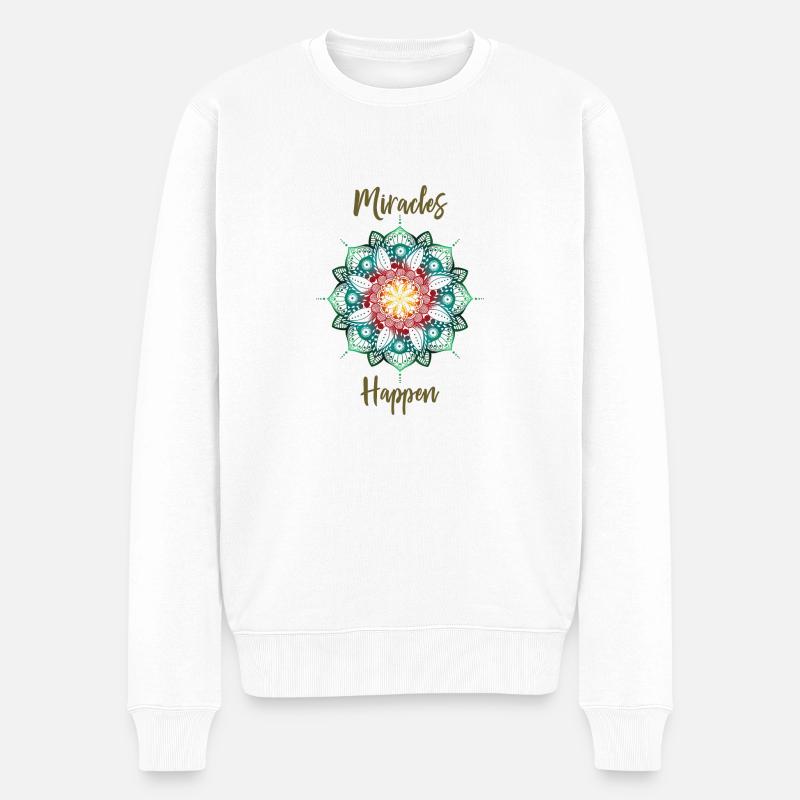 Mandala-Blume, Wunder geschehen - Männer Premium Bio Pullover - Weiß