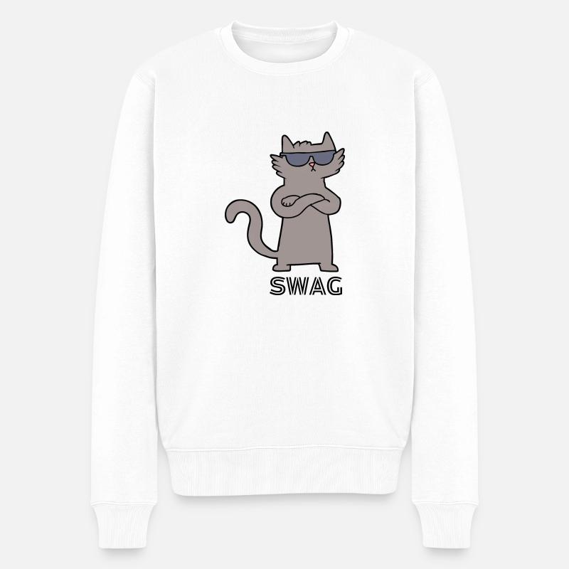 Swag Katze - Männer Premium Bio Pullover - Weiß