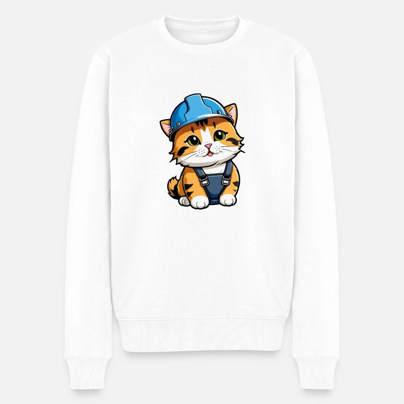 Fleißige Katze - Männer Premium Bio Pullover - Weiß