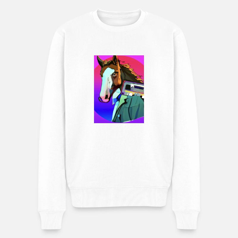Retro Pferd - Männer Premium Bio Pullover - Weiß