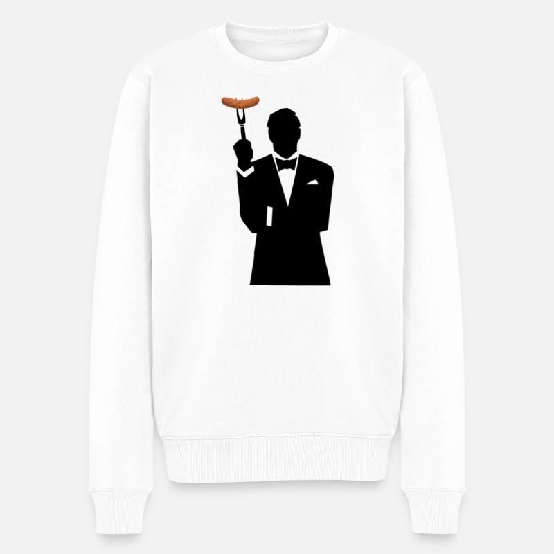 Smoking Silhouette mit Hotdog - Männer Premium Bio Pullover - Weiß