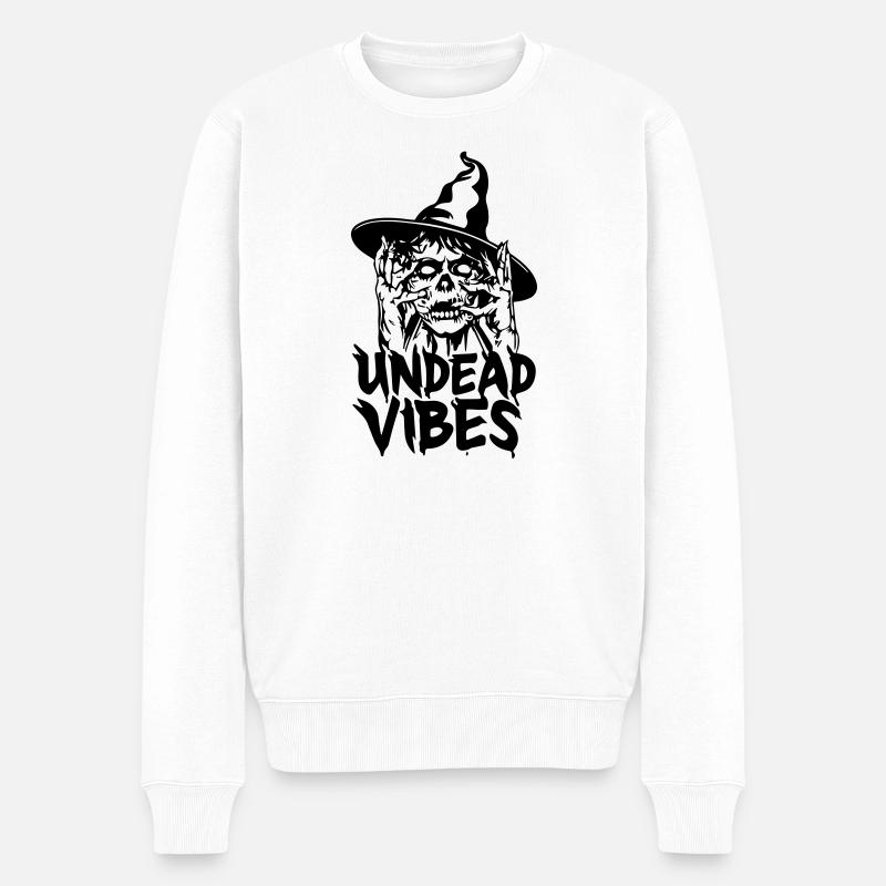 Halloween-Geschenk 'Undead Vibes', Zombie - Männer Premium Bio Pullover - Weiß