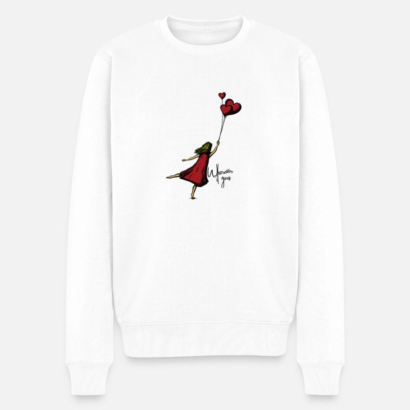Vol en forme de cœur dans une robe rouge - Pull Premium bio Homme - blanc