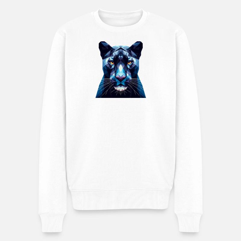 Ein blauer Panther im Polygon-Stil - Männer Premium Bio Pullover - Weiß