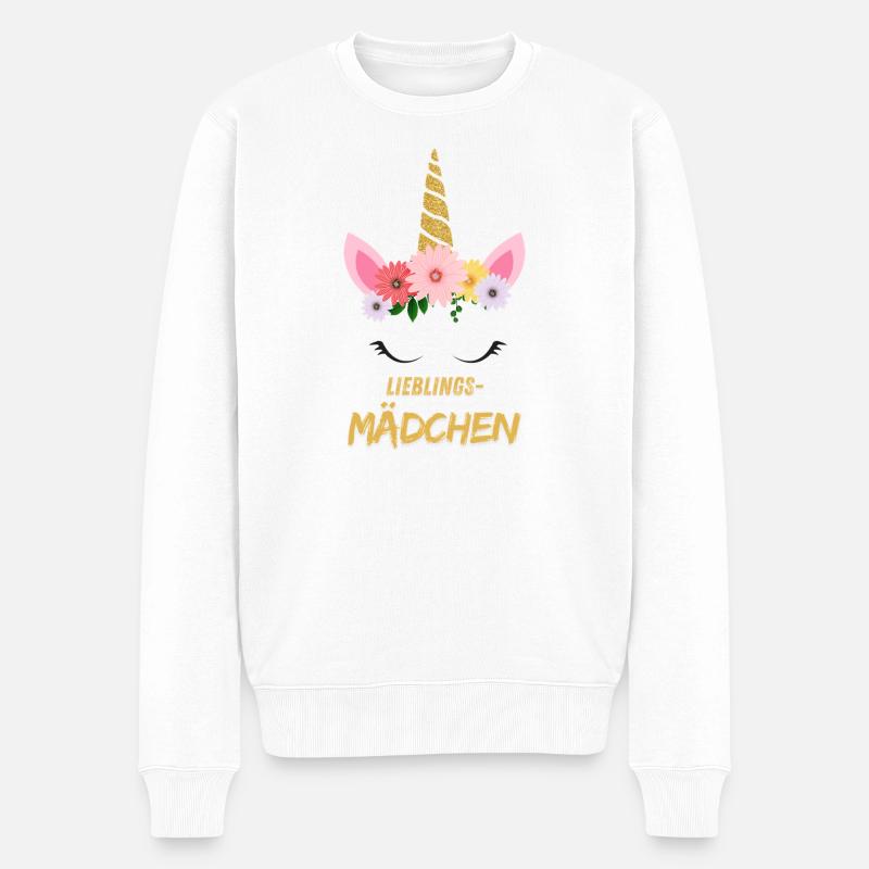 Lieblingsmädchen – Süßes Einhorn mit Blumen & gold - Männer Premium Bio Pullover - Weiß