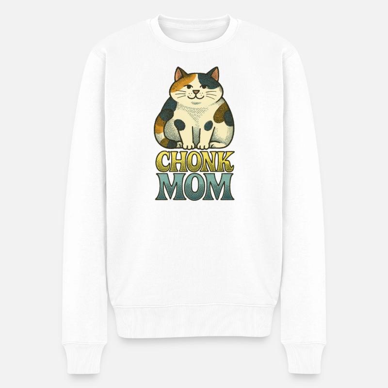 Chonk Mom Calico Chat - Pull Premium bio Homme - blanc