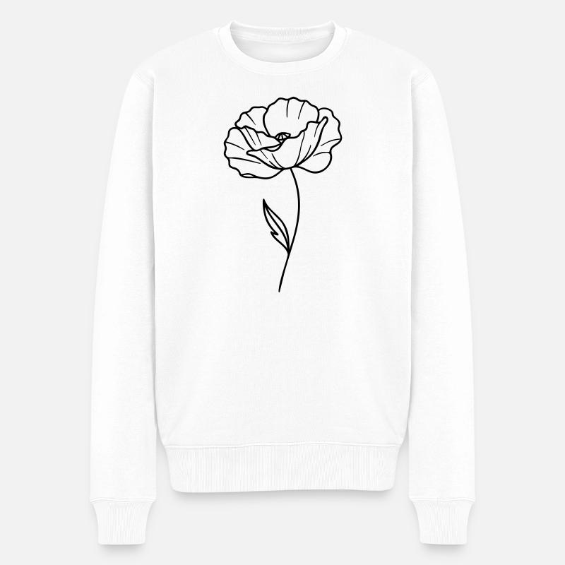 Coquelicot – Graphique linéaire, contours de fleurs - Pull Premium bio Homme - blanc
