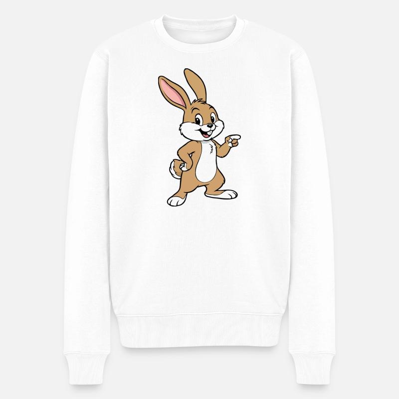 Glückliches Kaninchen Jerry - Männer Premium Bio Pullover - Weiß