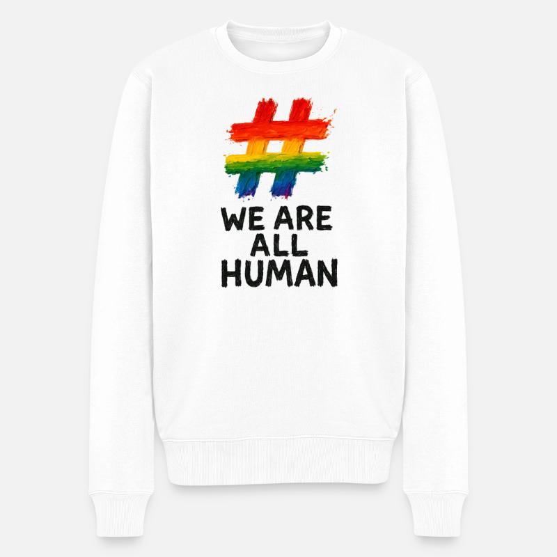 #WeAreAllHuman - Conception d’aquarelle arc-en-ciel - Pull Premium bio Homme - blanc