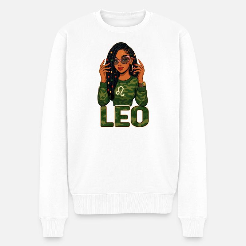 Löwenkönigin – Lock-Afro-Mädchen Strahlende Kraft - Männer Premium Bio Pullover - Weiß