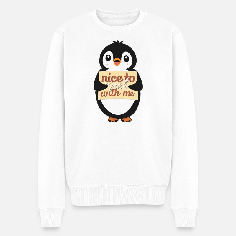 Pinguin mit Nice to Meet Me - Männer Premium Bio Pullover - Weiß