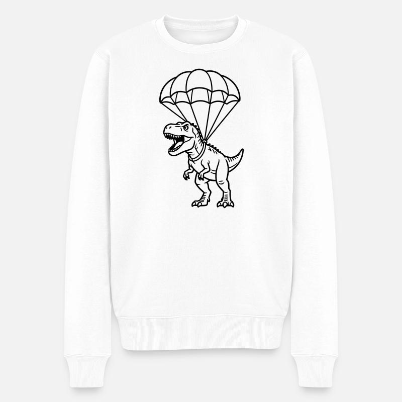 T Rex mit Fallschirm - Männer Premium Bio Pullover - Weiß