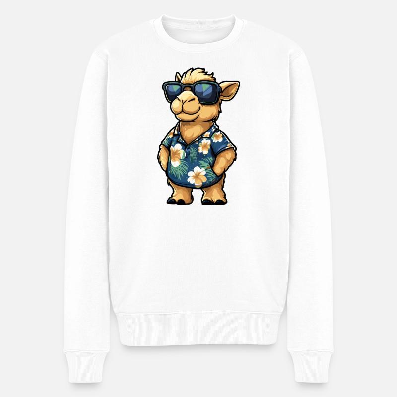Kamel Comic Urlaub - Männer Premium Bio Pullover - Weiß