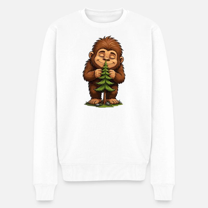 Kuscheliger Bigfoot mit Tannenbaum - Männer Premium Bio Pullover - Weiß