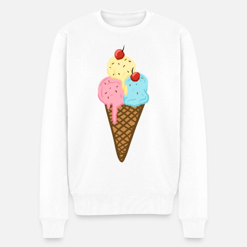 Buntes Eis in Waffel mit Kirschen süßer Sommer - Männer Premium Bio Pullover - Weiß