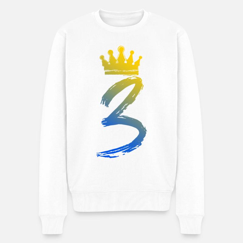 3 Zahl Krone - Männer Premium Bio Pullover - Weiß