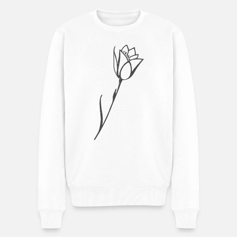 Tulipe dessin motif fleuri uni - Pull Premium bio Homme - blanc