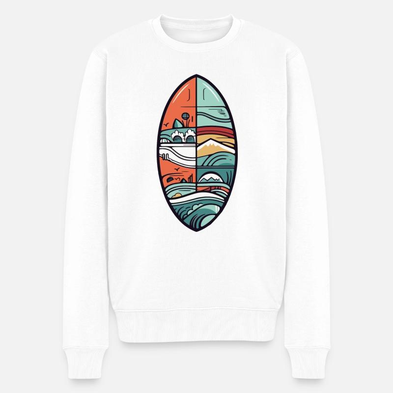 Surfbrett - Männer Premium Bio Pullover - Weiß