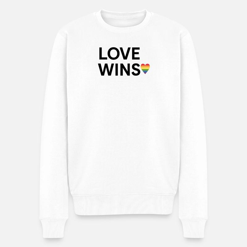 Liebe gewinnt Regenbogen-Herz-Design - Männer Premium Bio Pullover - Weiß