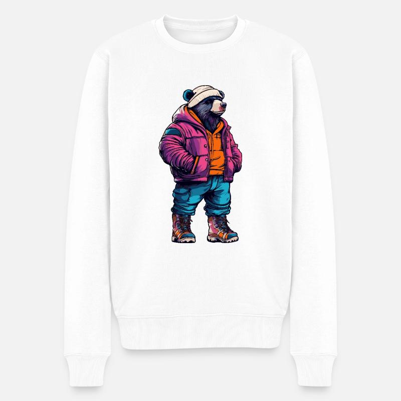 Bär Lustig Winter - Männer Premium Bio Pullover - Weiß