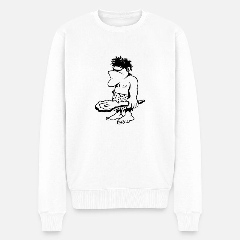 Steinzeitmensch höhlenmensch witzig keule - Männer Premium Bio Pullover - Weiß