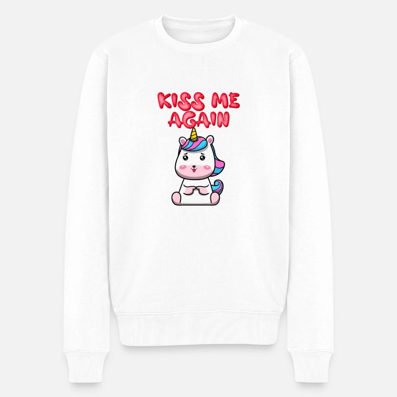 Kiss me again - Männer Premium Bio Pullover - Weiß