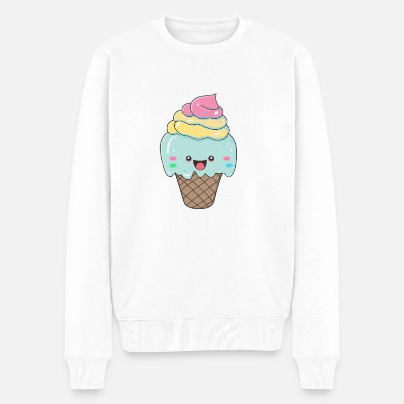Kawaii Süßes fröhliches buntes Eis - Männer Premium Bio Pullover - Weiß