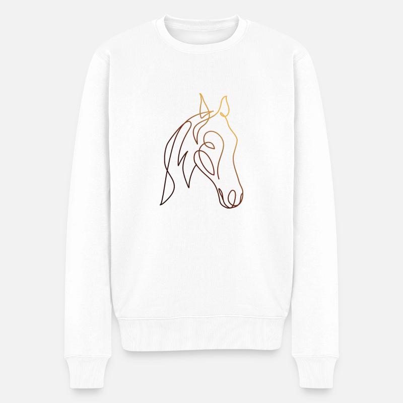 Dessin au trait CHEVAL - Pull Premium bio Homme - blanc