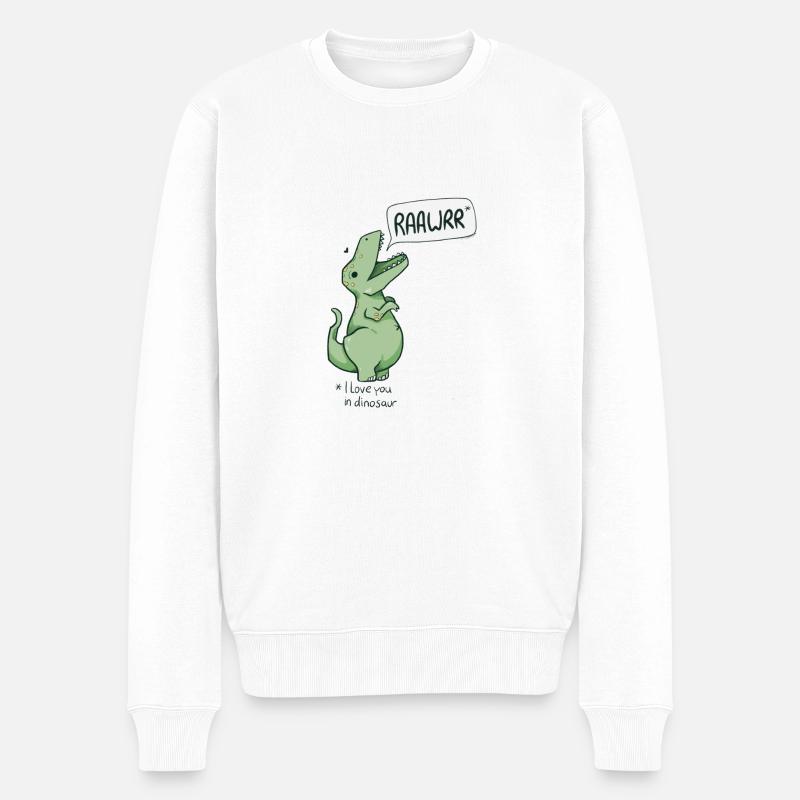 Süßer Dino Spruch "Rawr means I love you" - Männer Premium Bio Pullover - Weiß