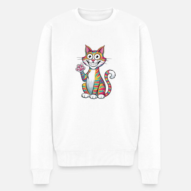 Chat qui agite la main - Pull Premium bio Homme - blanc