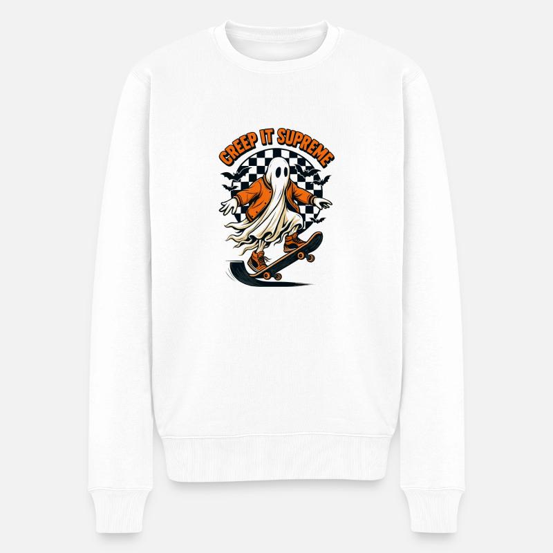 Halloween - Ghost Skate - Männer Premium Bio Pullover - Weiß