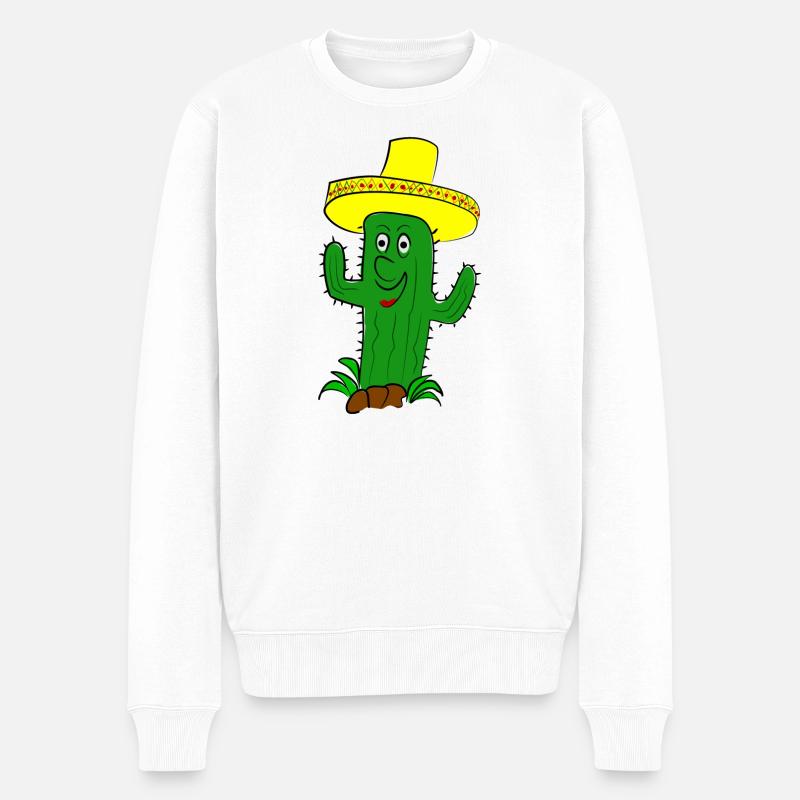 Lustiger Kaktusmit Sombrero - Männer Premium Bio Pullover - Weiß