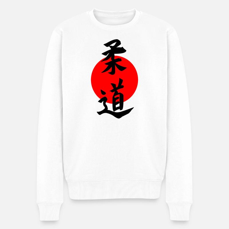 Judo-Kanji schwarz mit roter japanischer Sonne - Männer Premium Bio Pullover - Weiß