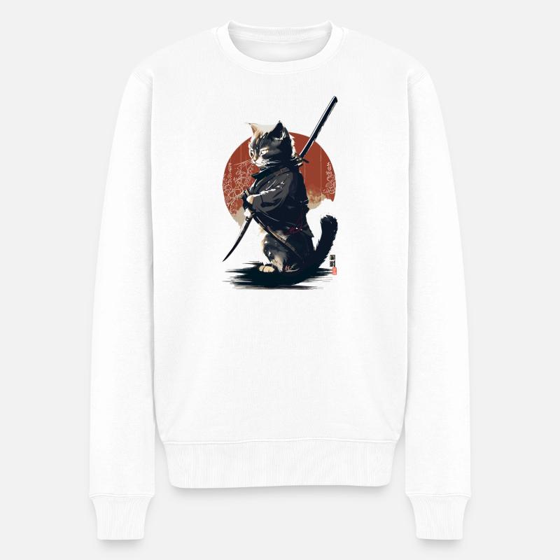 Kawaii Neko Samurai : chat samouraï - Pull Premium bio Homme - blanc