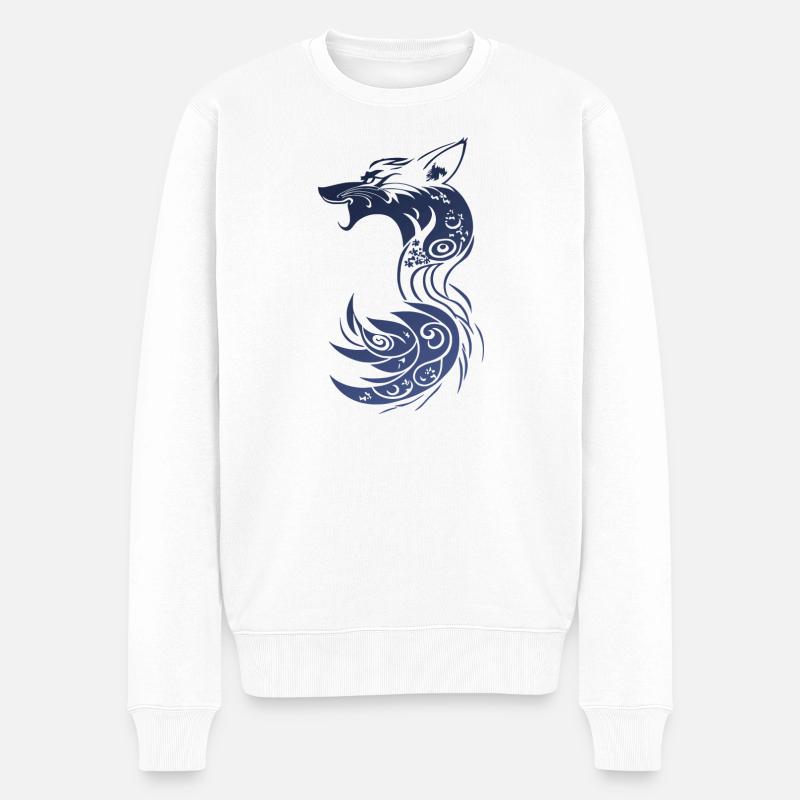 Blauer Tribal Fantasy Fuchs - Männer Premium Bio Pullover - Weiß