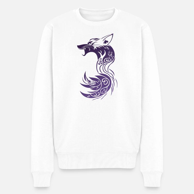 Violetter Tribal Fantasy Fuchs - Männer Premium Bio Pullover - Weiß