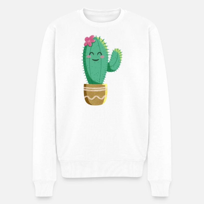 Cactus mignon avec fleur - Pull Premium bio Homme - blanc
