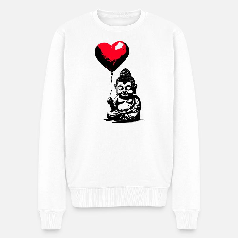 Buddha mit Herz Luftballon - Heartful Creatures - Männer Premium Bio Pullover - Weiß