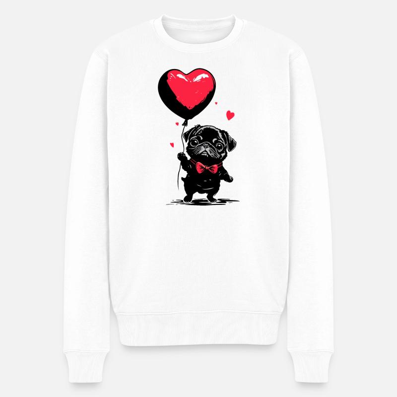 Mops mit Herz Luftballon - Heartful Creatures - Männer Premium Bio Pullover - Weiß