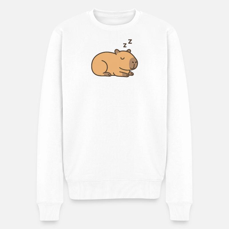 Schlafendes Wasserschwein - Männer Premium Bio Pullover - Weiß