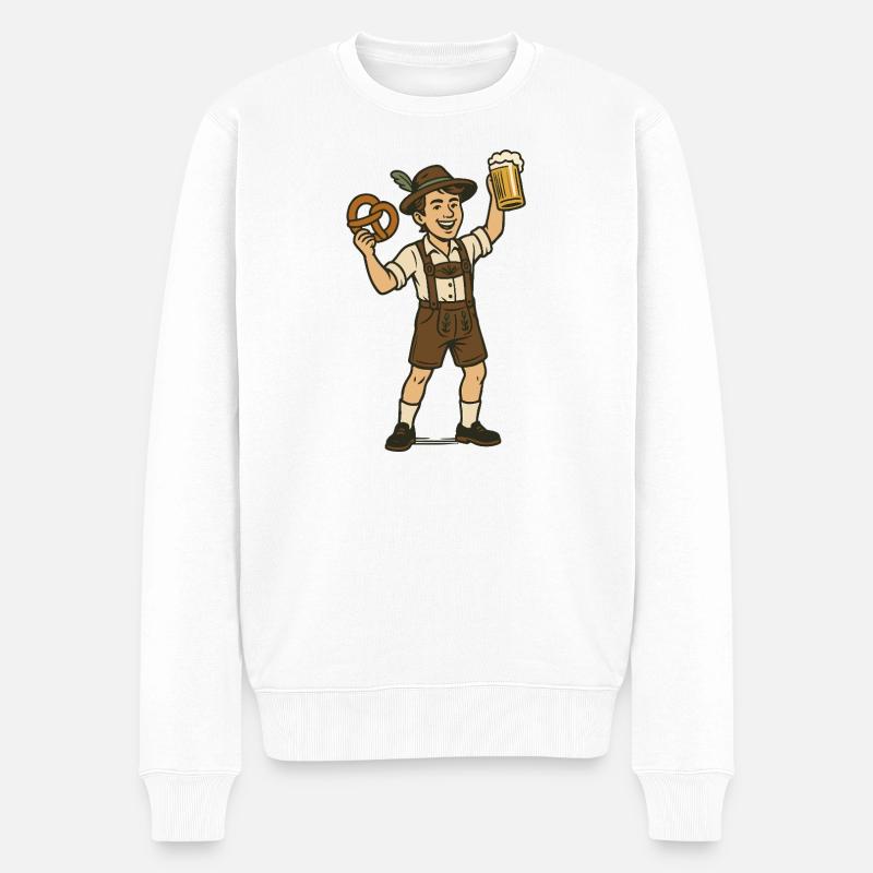 Junger Biertrinker in Lederhosen - Männer Premium Bio Pullover - Weiß