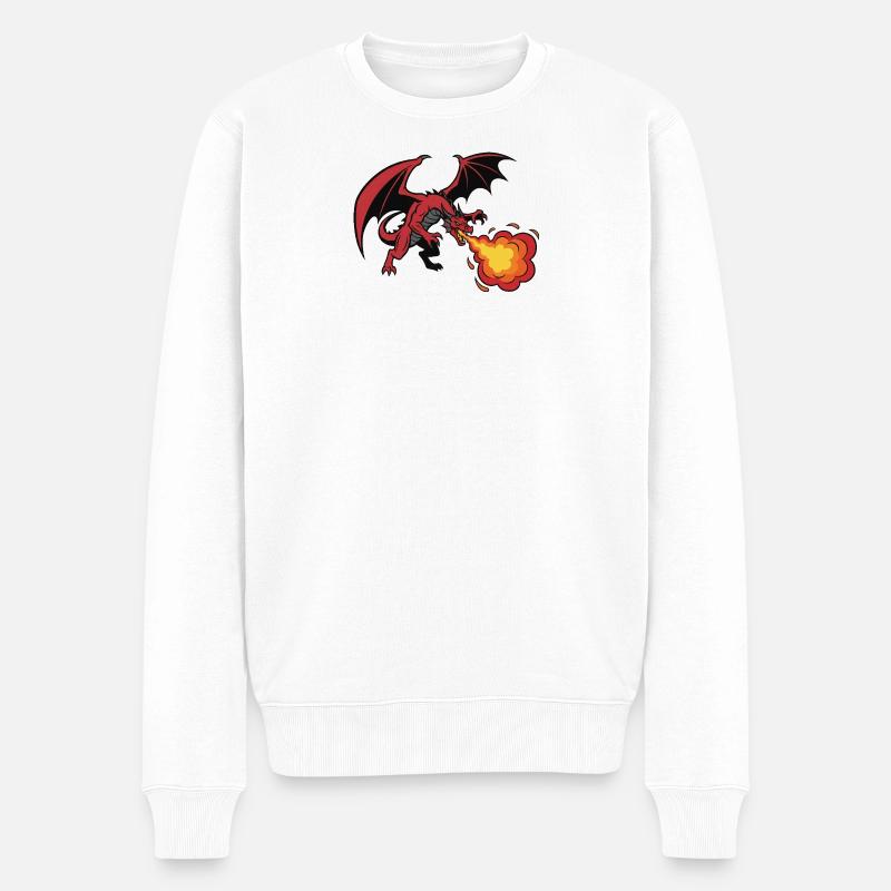 Roter Drache Feueratem Design - Männer Premium Bio Pullover - Weiß