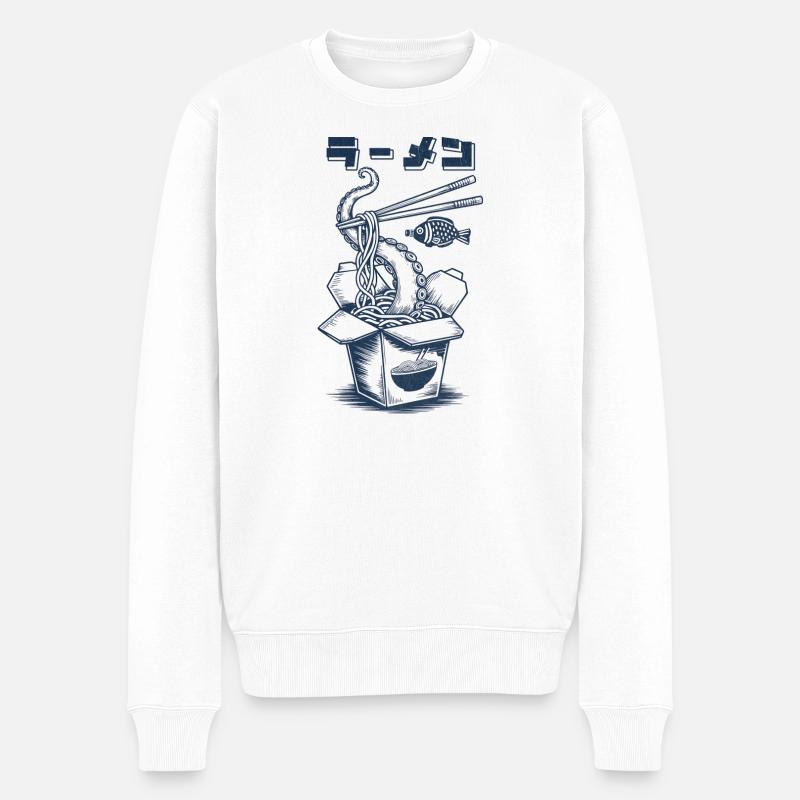Tintenfisch Ramen - Männer Premium Bio Pullover - Weiß