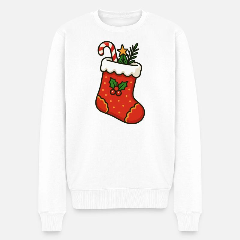 Weihnachtsstrumpf mit Zuckerstange - Männer Premium Bio Pullover - Weiß