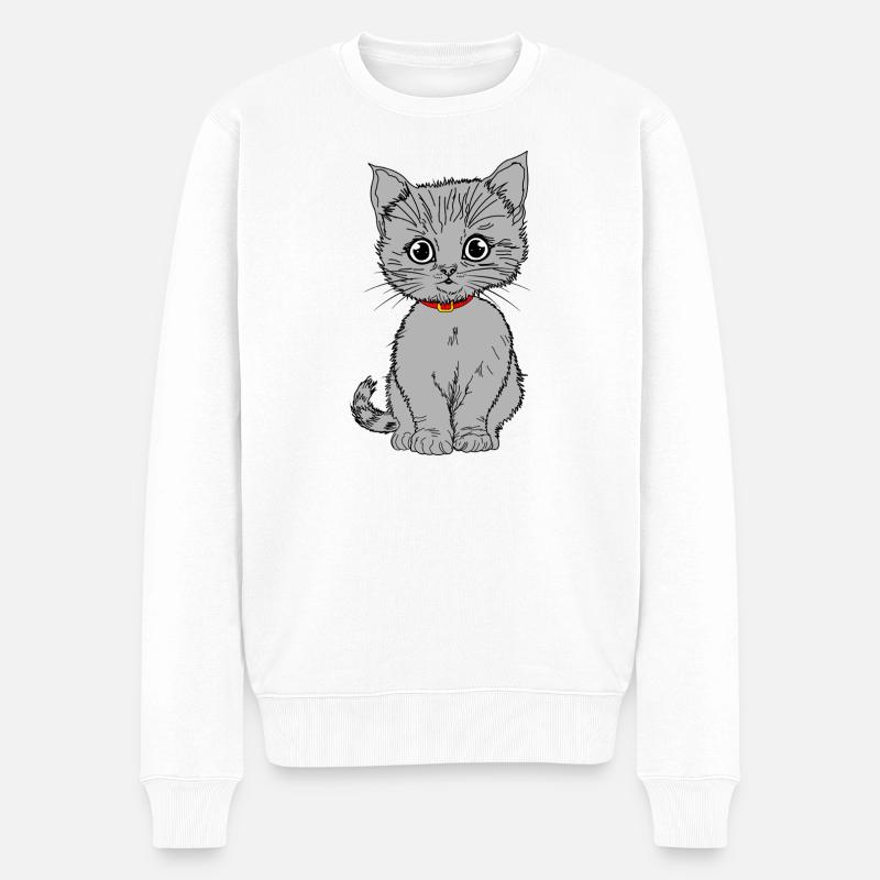 Grau - Männer Premium Bio Pullover - Weiß