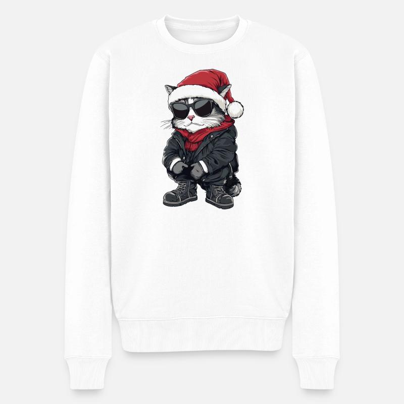 Katze Weihnachten Winter - Männer Premium Bio Pullover - Weiß