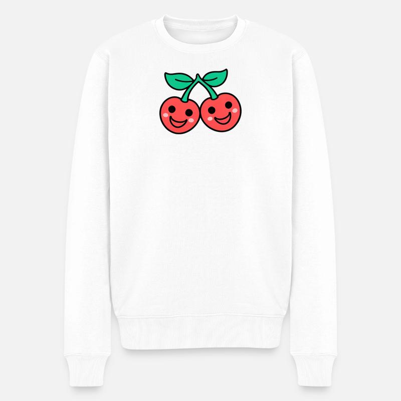 Kirschen-Duo im Kawaii-Stil - Männer Premium Bio Pullover - Weiß