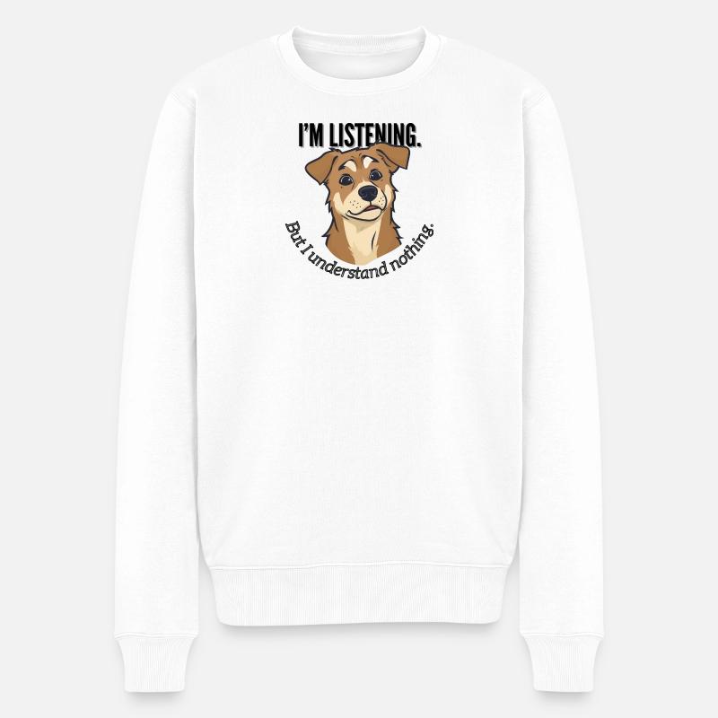 J’écoute le mème du chien - Pull Premium bio Homme - blanc