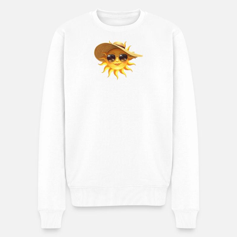 Sonnensonne mit Hut und Sonnenbrille - Männer Premium Bio Pullover - Weiß