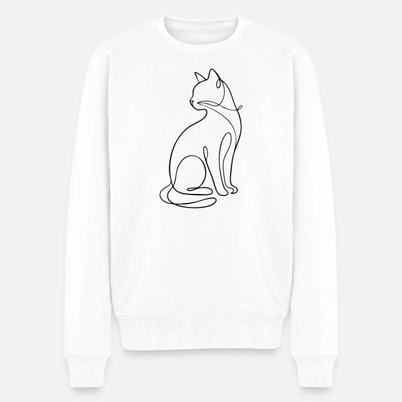 Einzeilige sitzende Katzensilhouette - Männer Premium Bio Pullover - Weiß